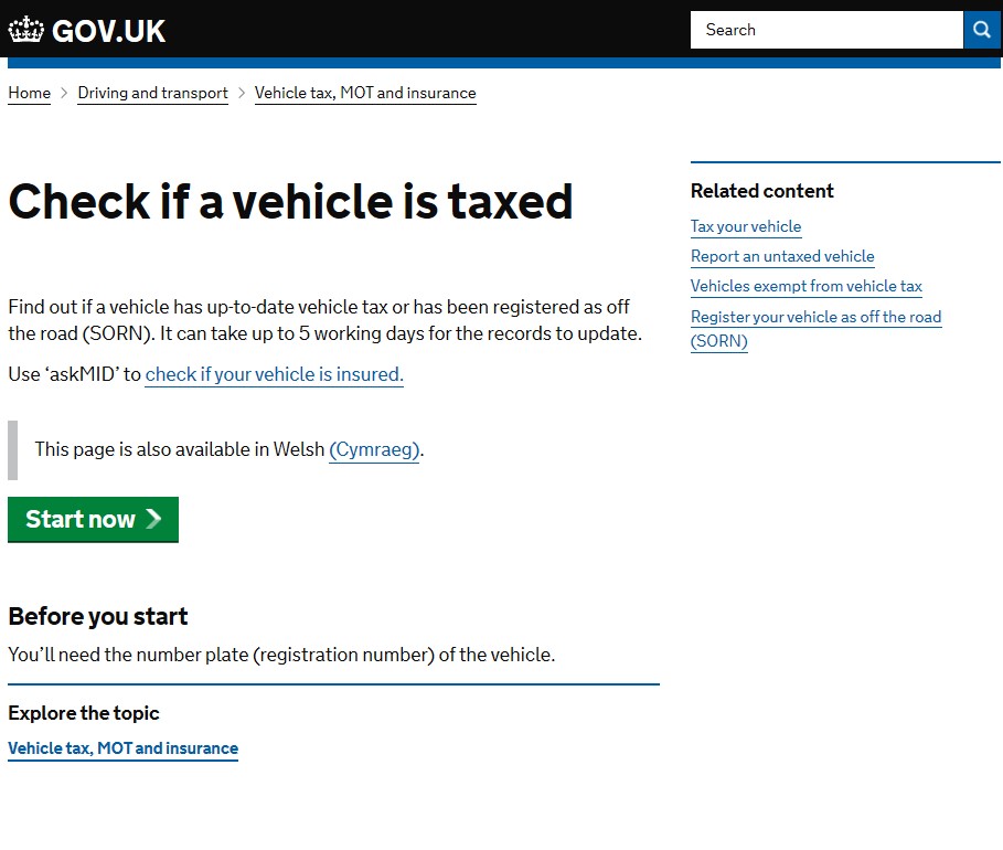 Check if a Vehicle is Taxed